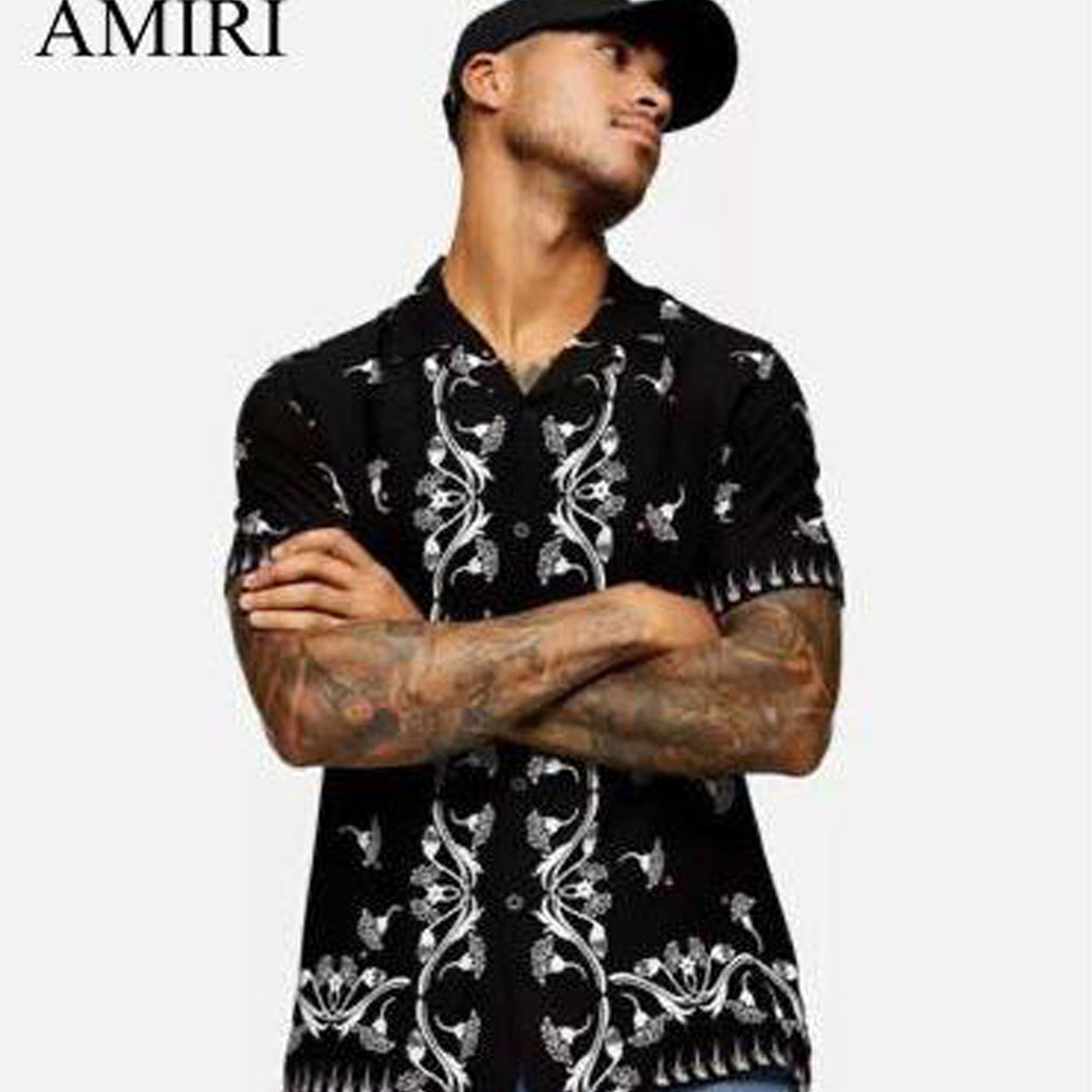 Printed High End Quality Luxury Half Sleeves Shirt for Men (Black)