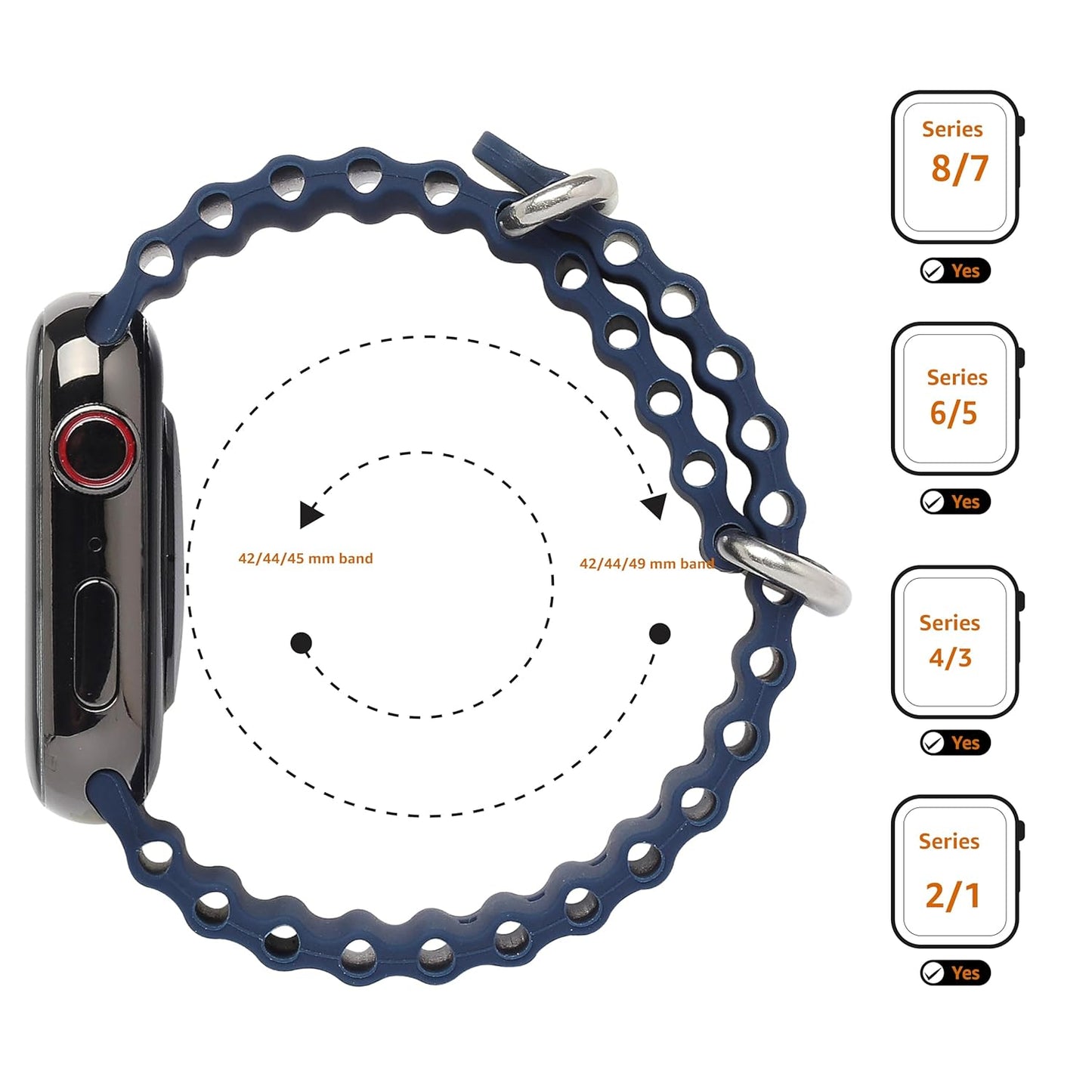 Pure Soft Silicone Wave Sports Watch Strap Compatible with Apple iWatch Smartwatches