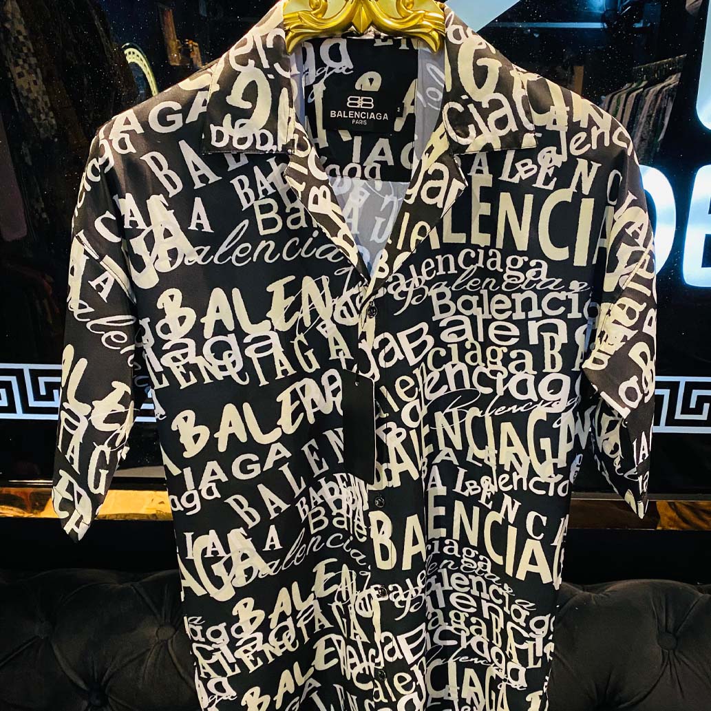 PRINTED BLACK LUXURY CUBAN COLLAR SHIRTS