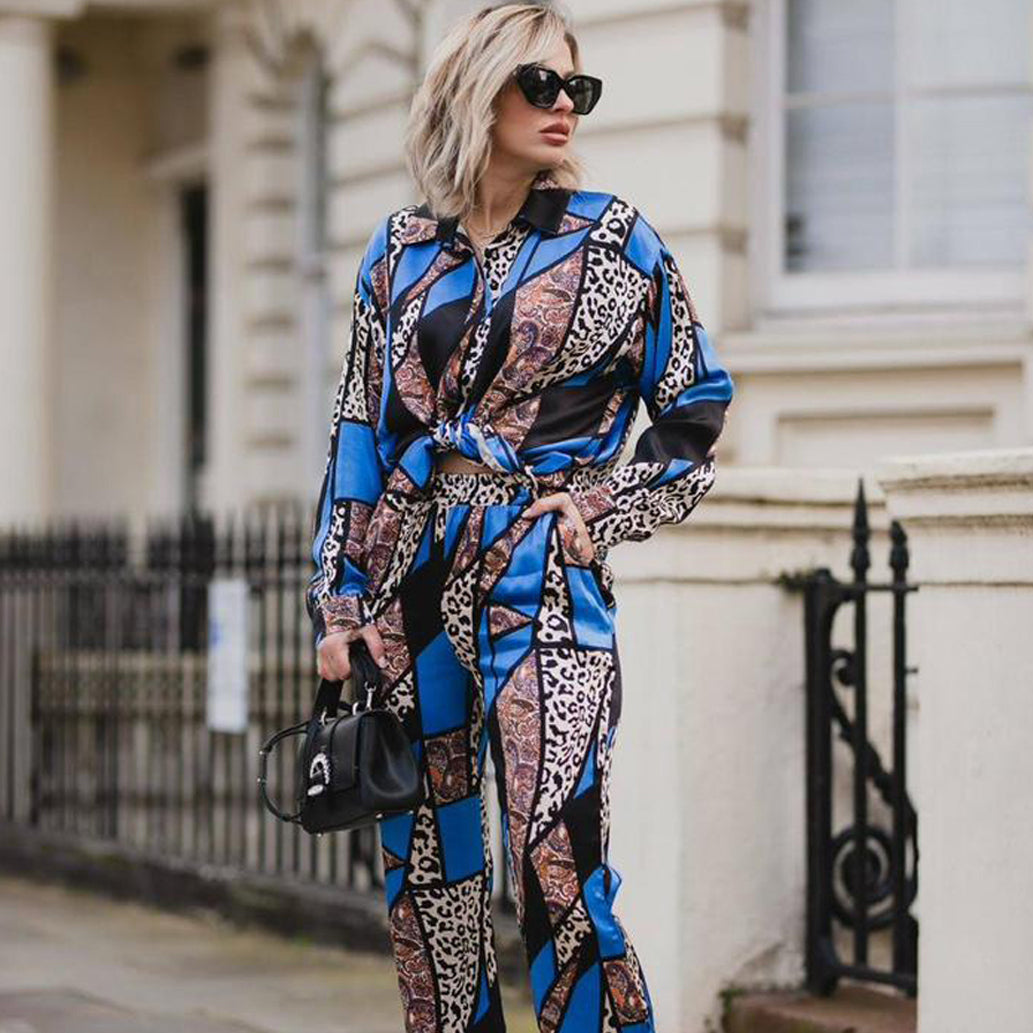 Women Printed Satin/ Linen Shirt & Pants Co-Ord Set