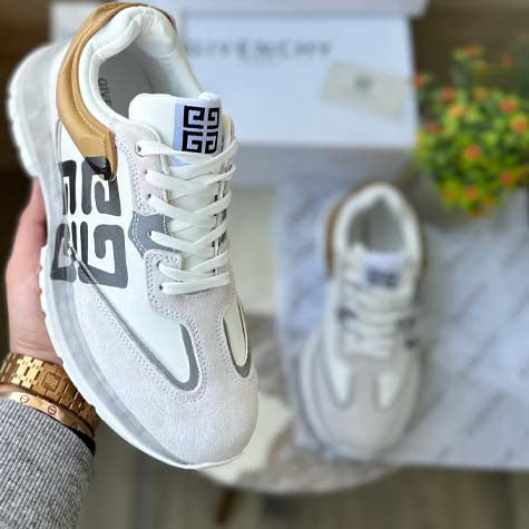 White Lace up Logo Sneakers For Men