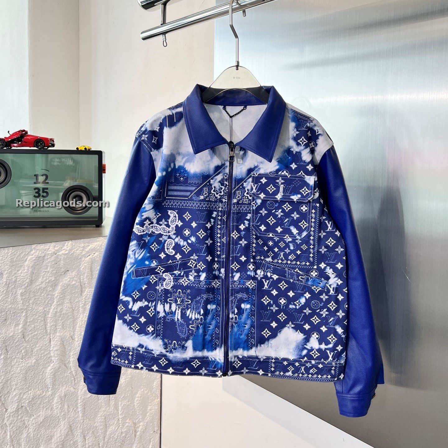 Blue Monogram Bandana Canvas Leather Jacket