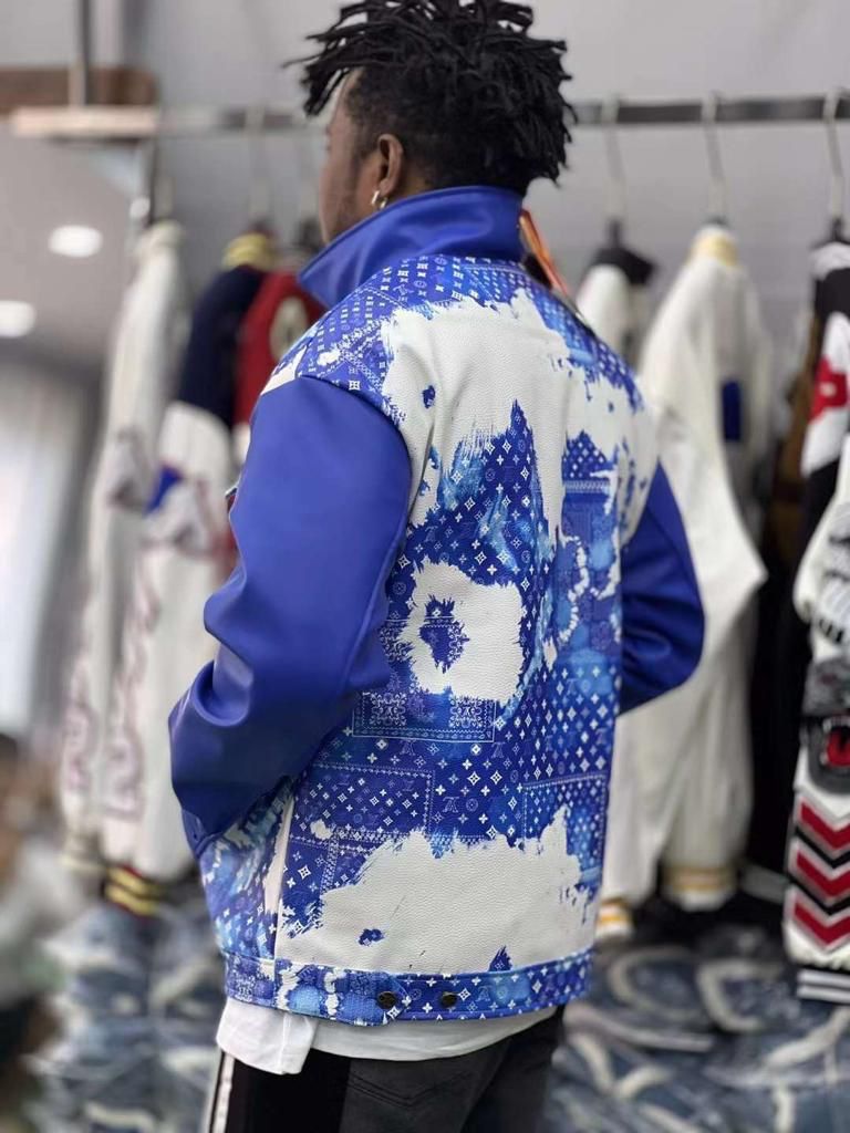 Blue Monogram Bandana Canvas Leather Jacket