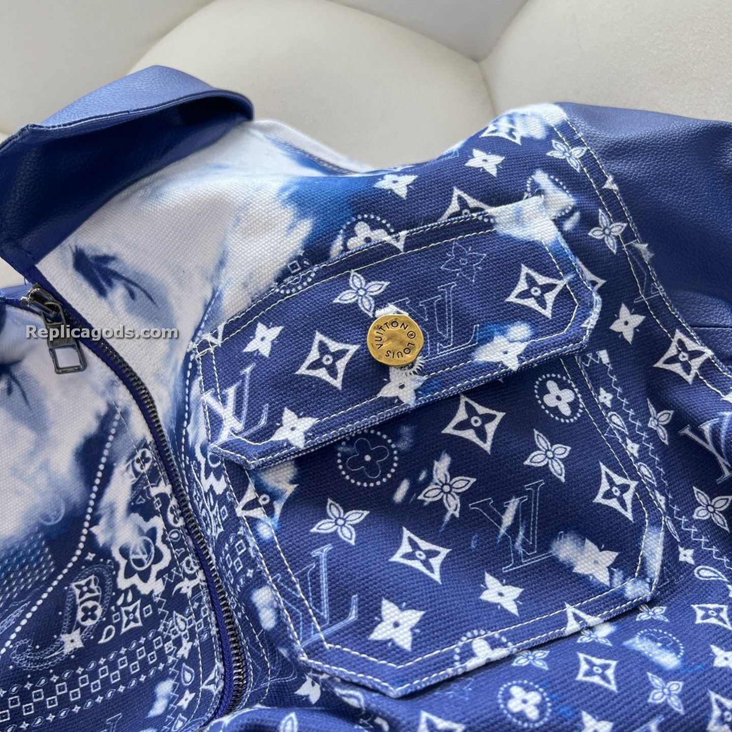 Blue Monogram Bandana Canvas Leather Jacket