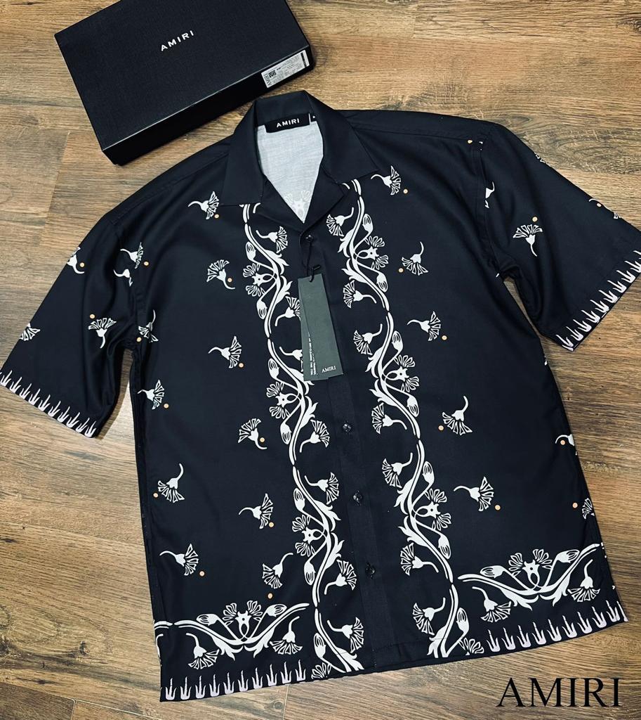Printed High End Quality Luxury Half Sleeves Shirt for Men (Black)