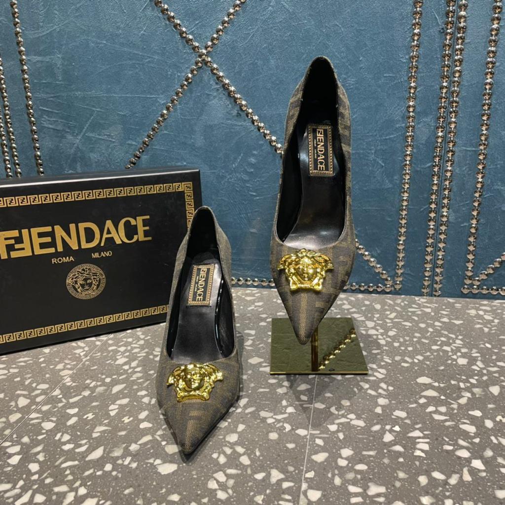 Metallic Buckle Leather Heels Sandals