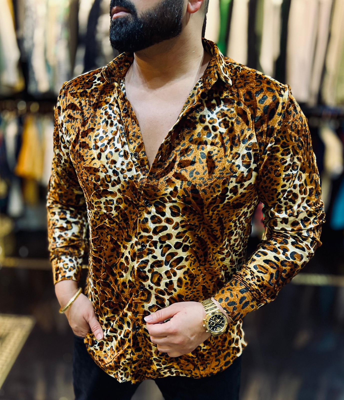 Velvet Printed Full Sleeves Shirt for Men