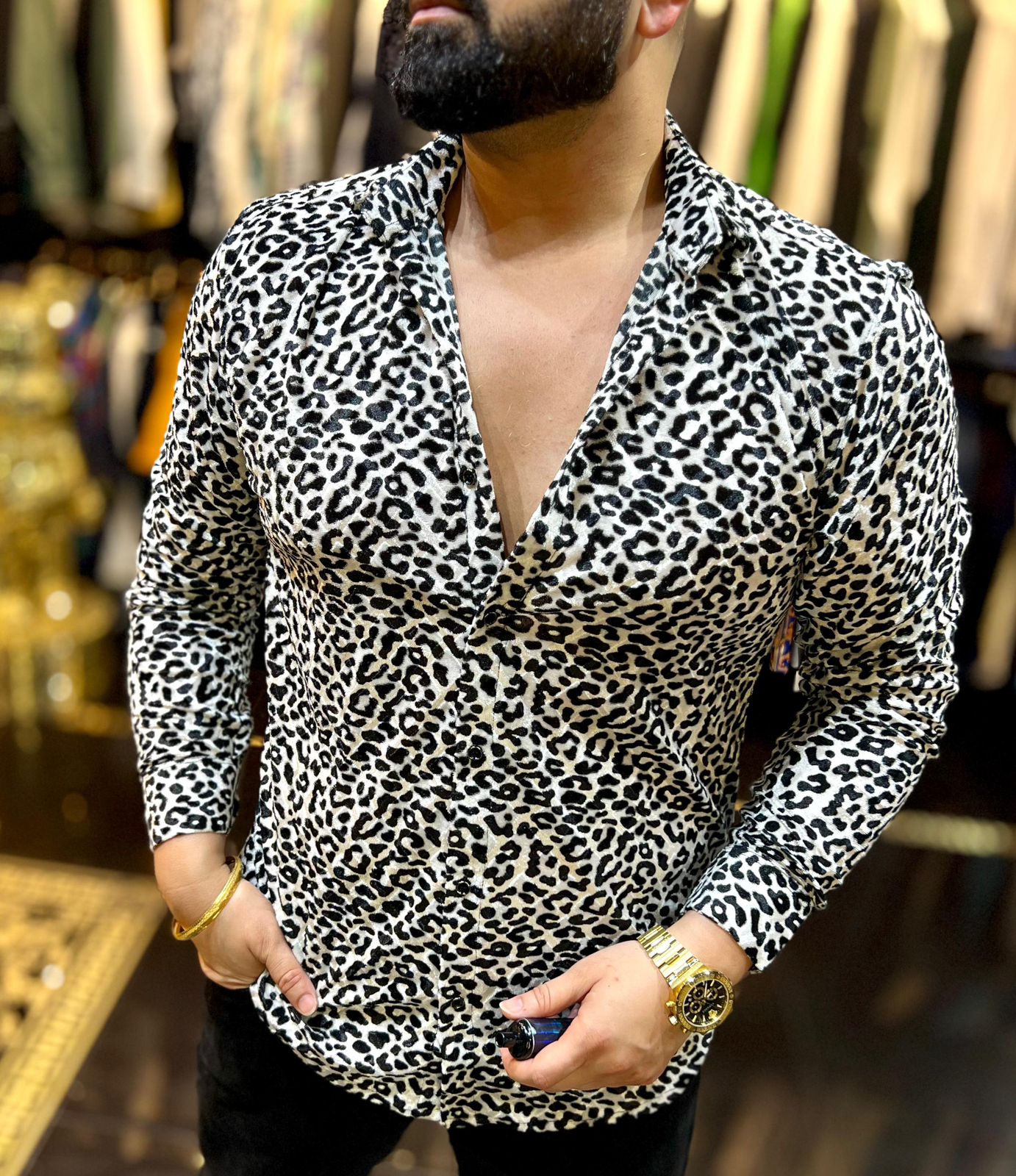 Velvet Printed Full Sleeves Shirt for Men