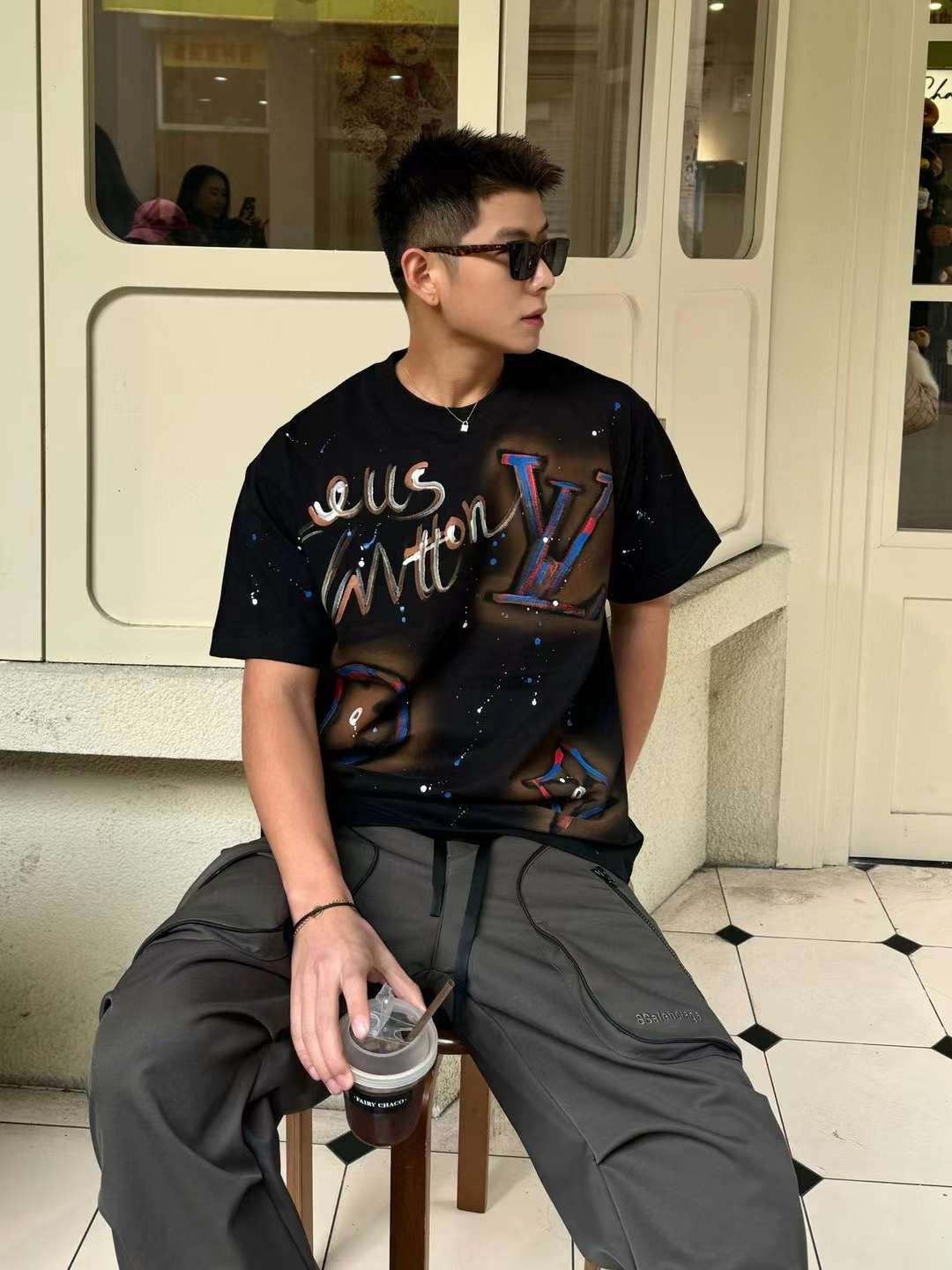 PRINTED DROP SHOULDER ROUND NECK TEES