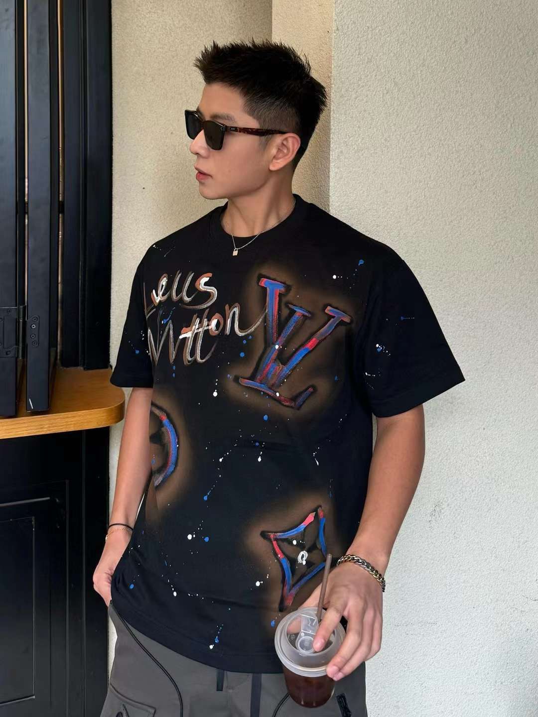 PRINTED DROP SHOULDER ROUND NECK TEES