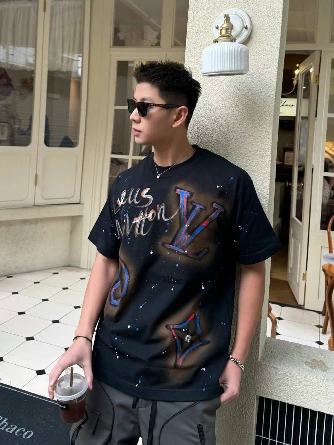 PRINTED DROP SHOULDER ROUND NECK TEES