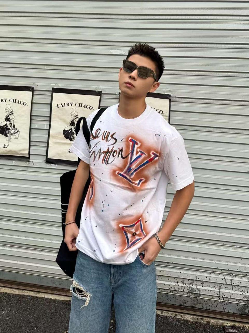 PRINTED DROP SHOULDER ROUND NECK TEES