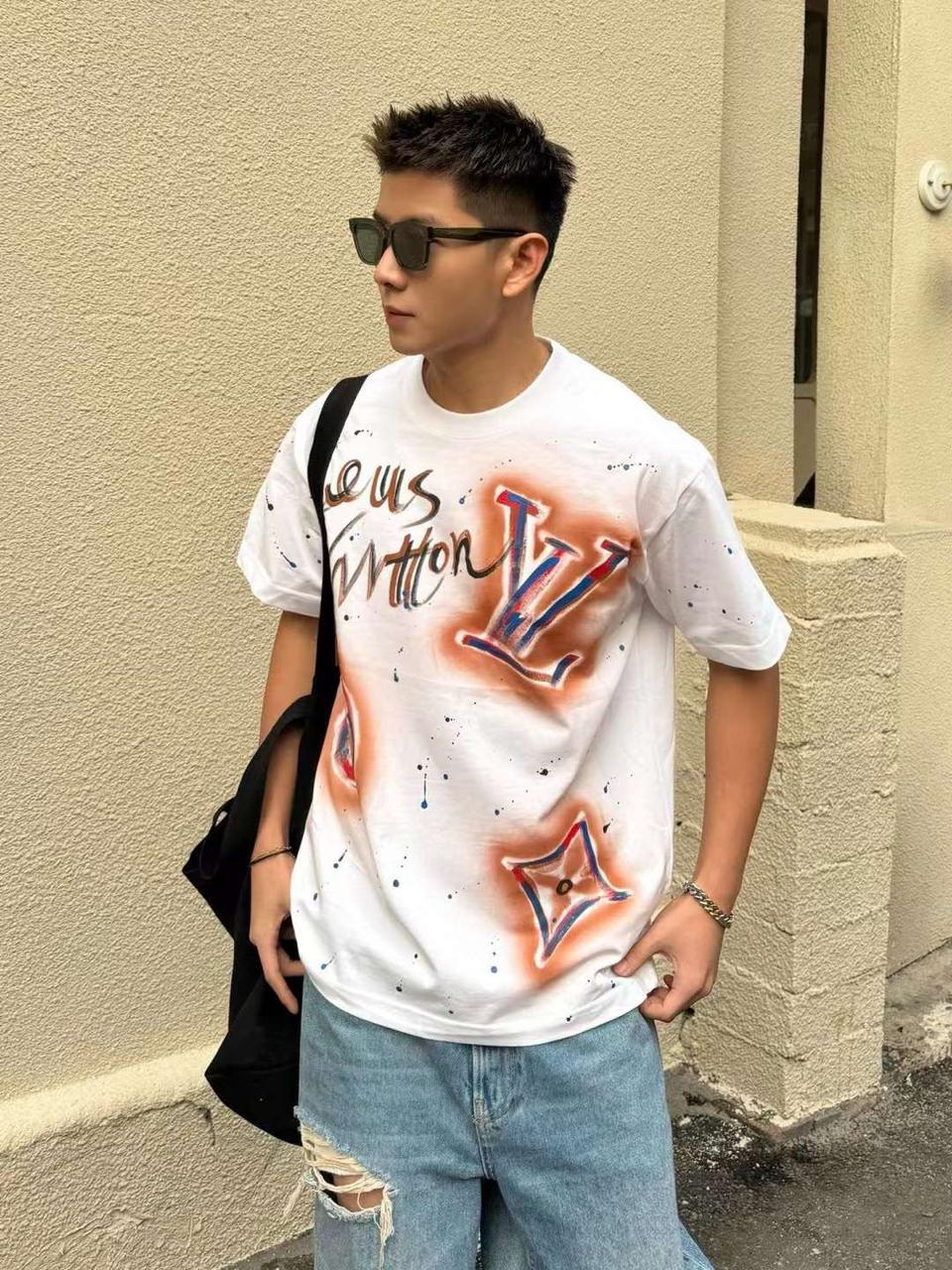 PRINTED DROP SHOULDER ROUND NECK TEES