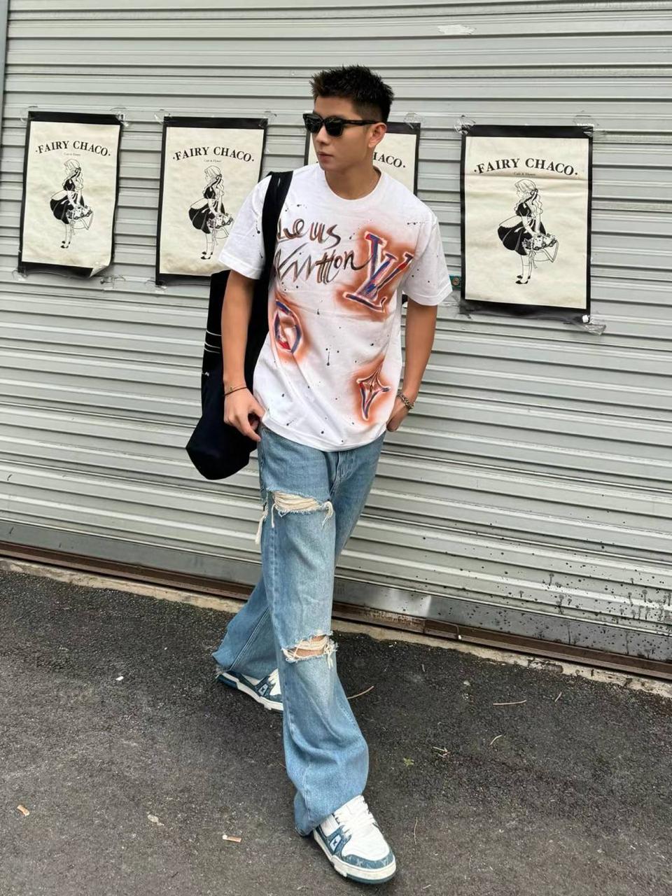PRINTED DROP SHOULDER ROUND NECK TEES