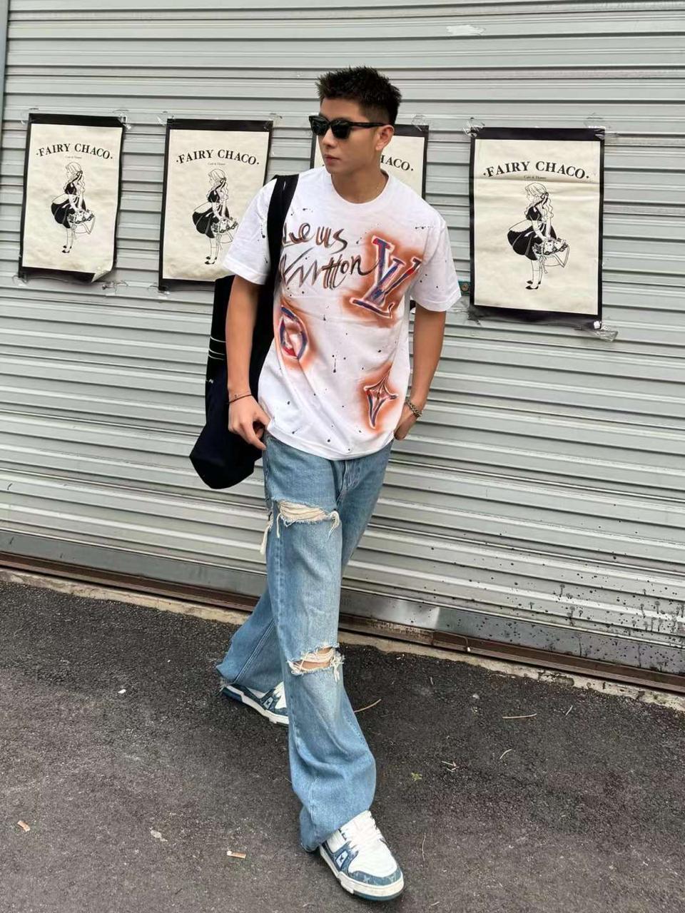 PRINTED DROP SHOULDER ROUND NECK TEES