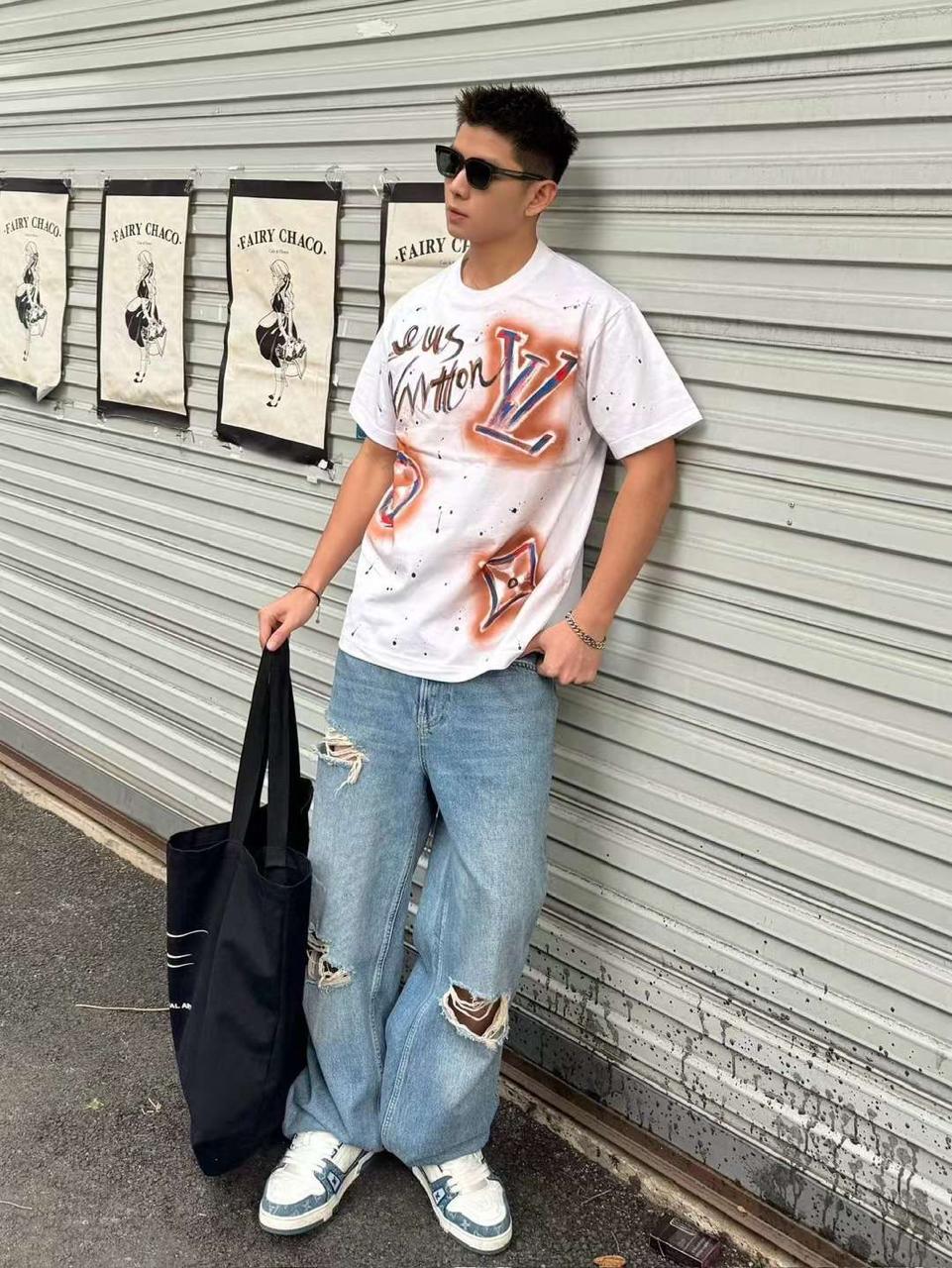 PRINTED DROP SHOULDER ROUND NECK TEES