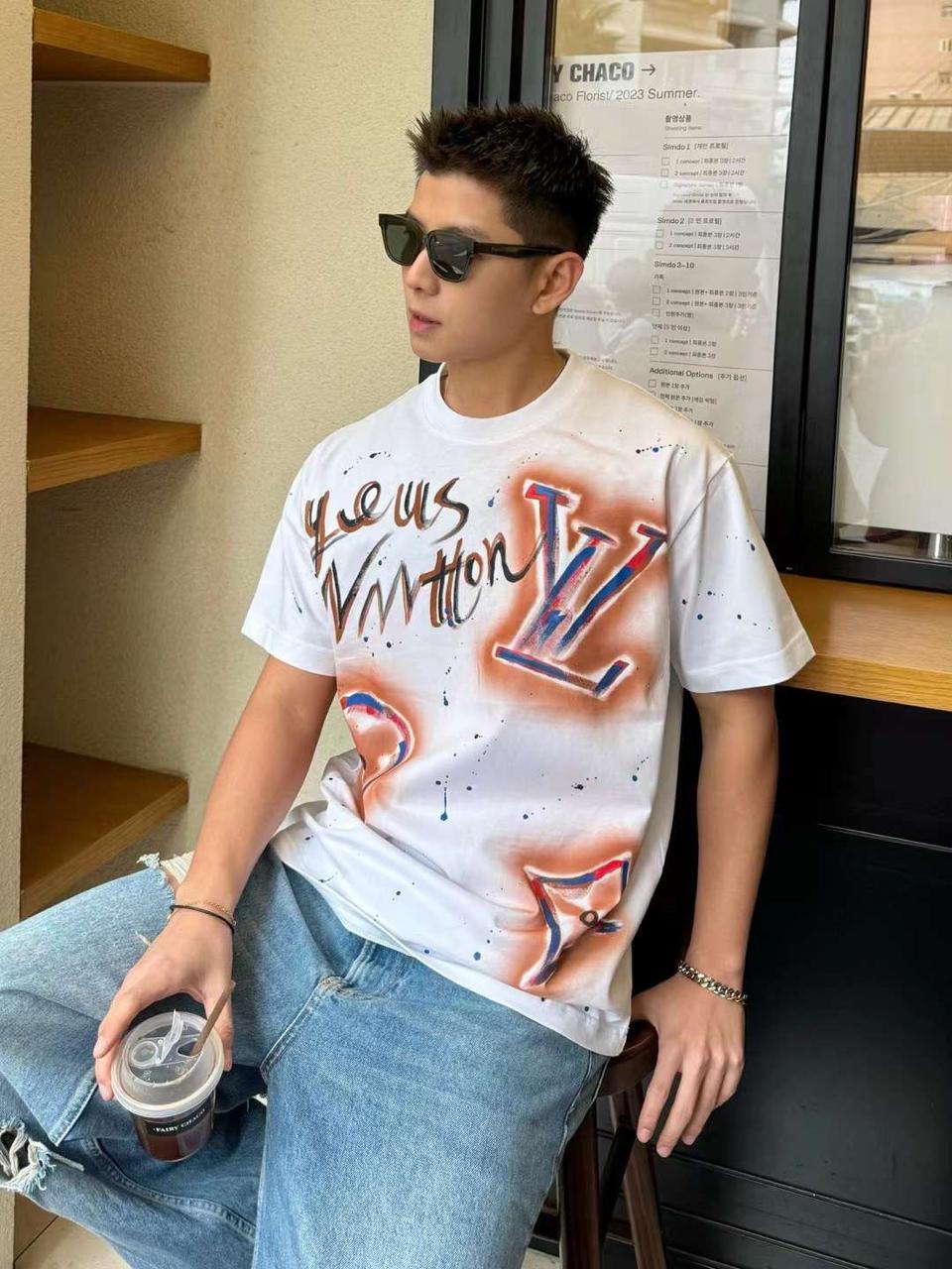 PRINTED DROP SHOULDER ROUND NECK TEES