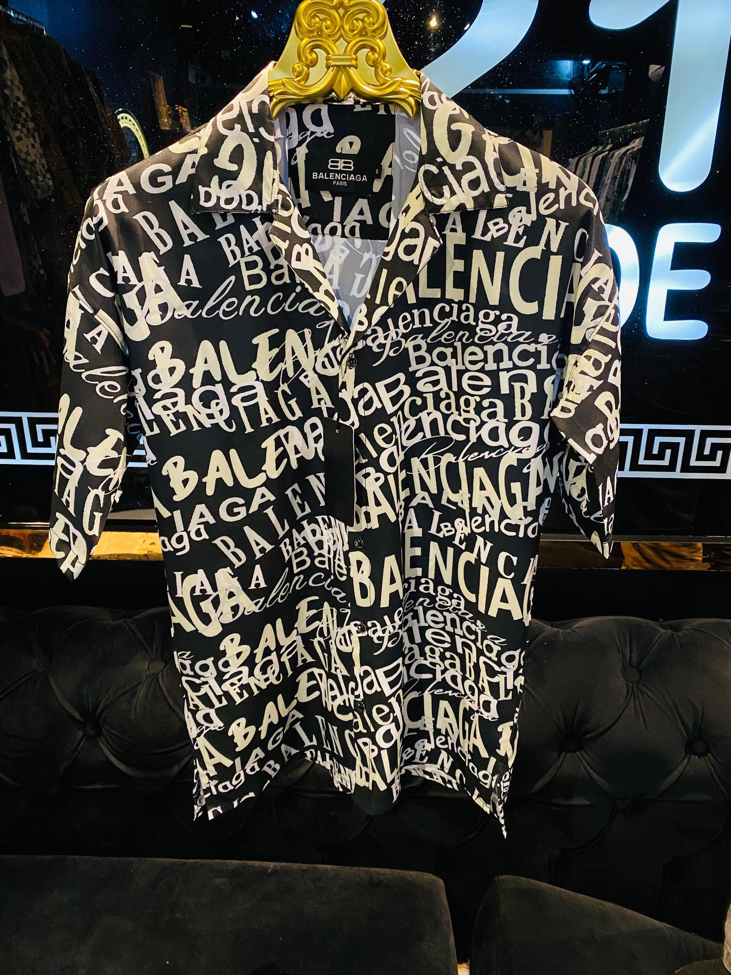 PRINTED BLACK LUXURY CUBAN COLLAR SHIRTS