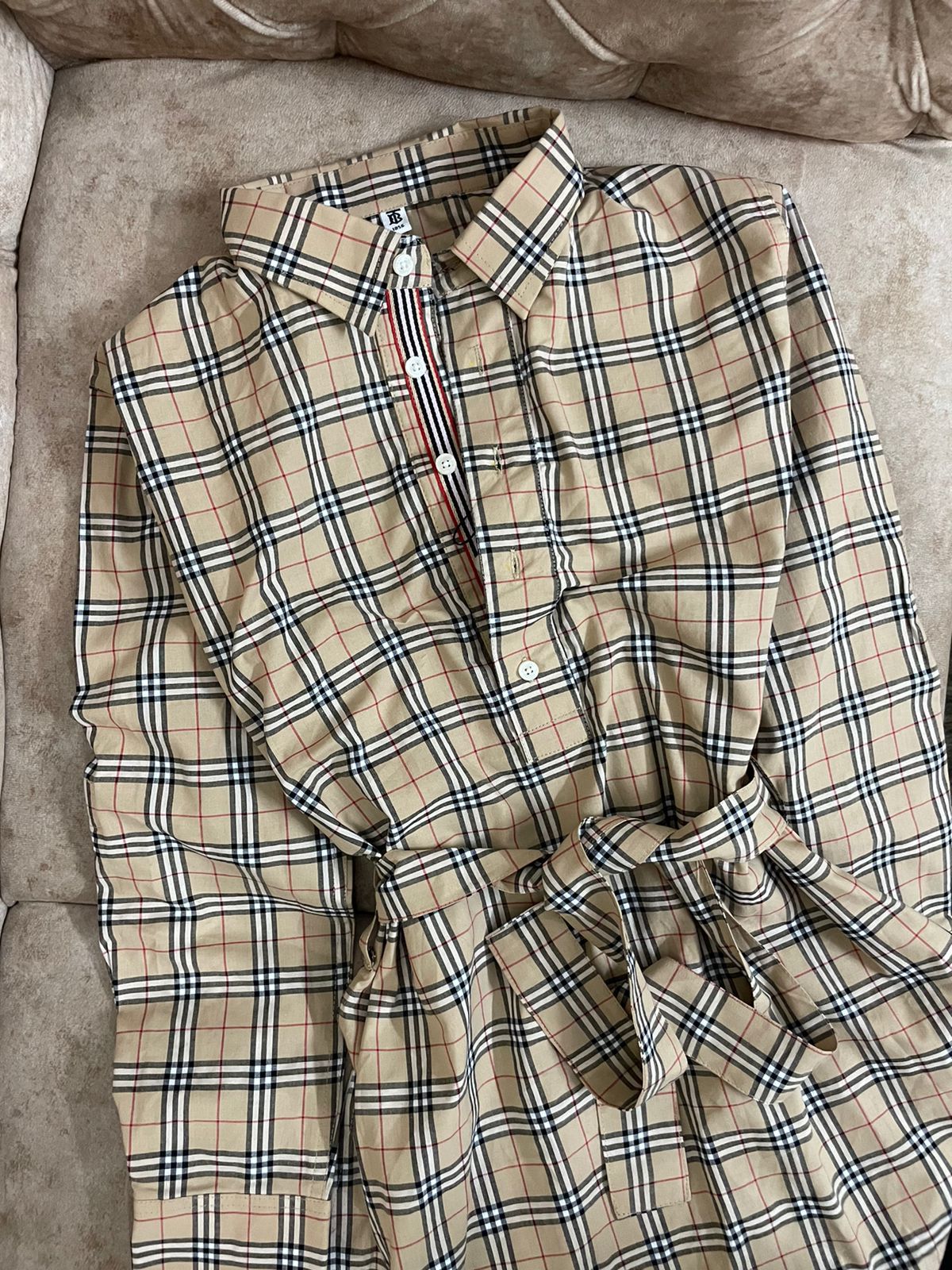 Luxury Vintage check tie-waist shirt dress