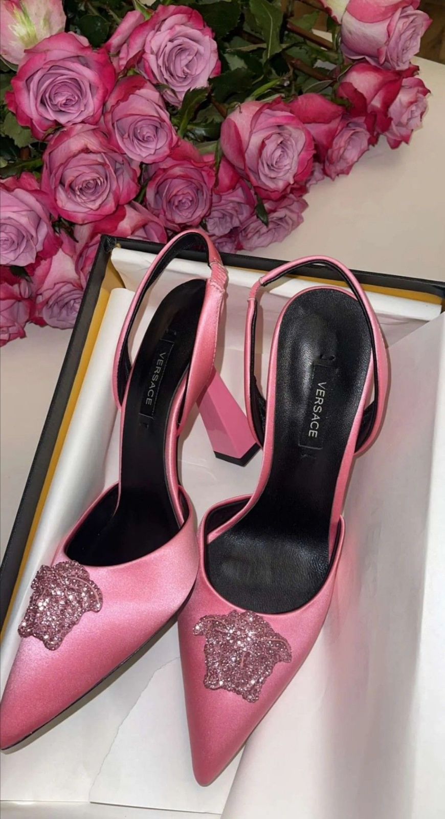 VELVET HEELS WITH METAL MEDUSA LOGO ON SOLE
