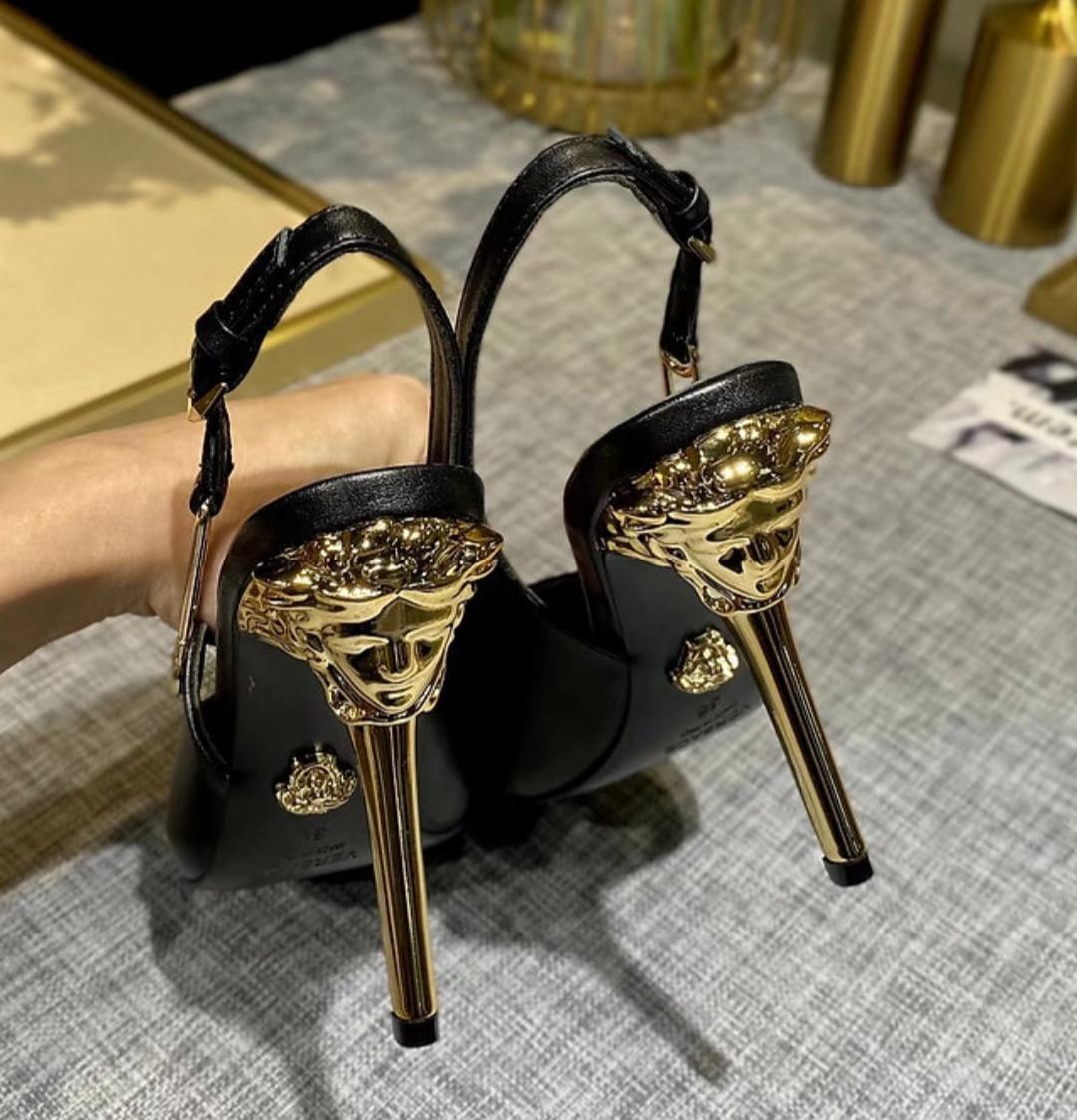 Luxury Safety Pin Slingback Heels Sandals