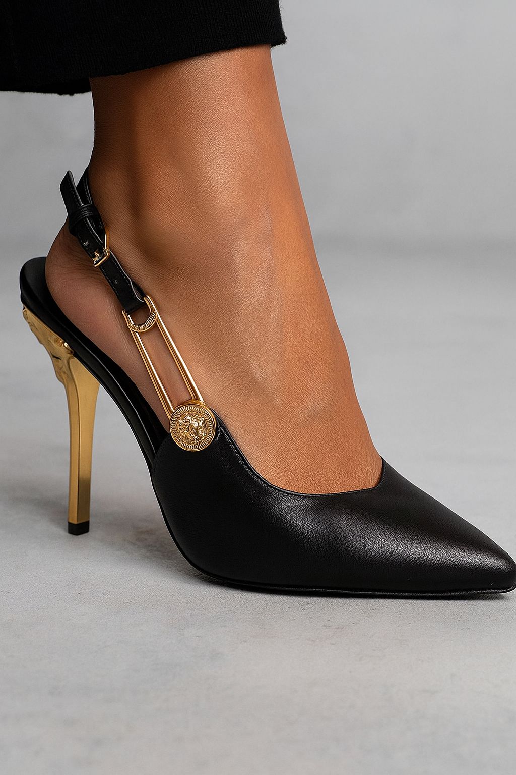 Luxury Safety Pin Slingback Heels Sandals