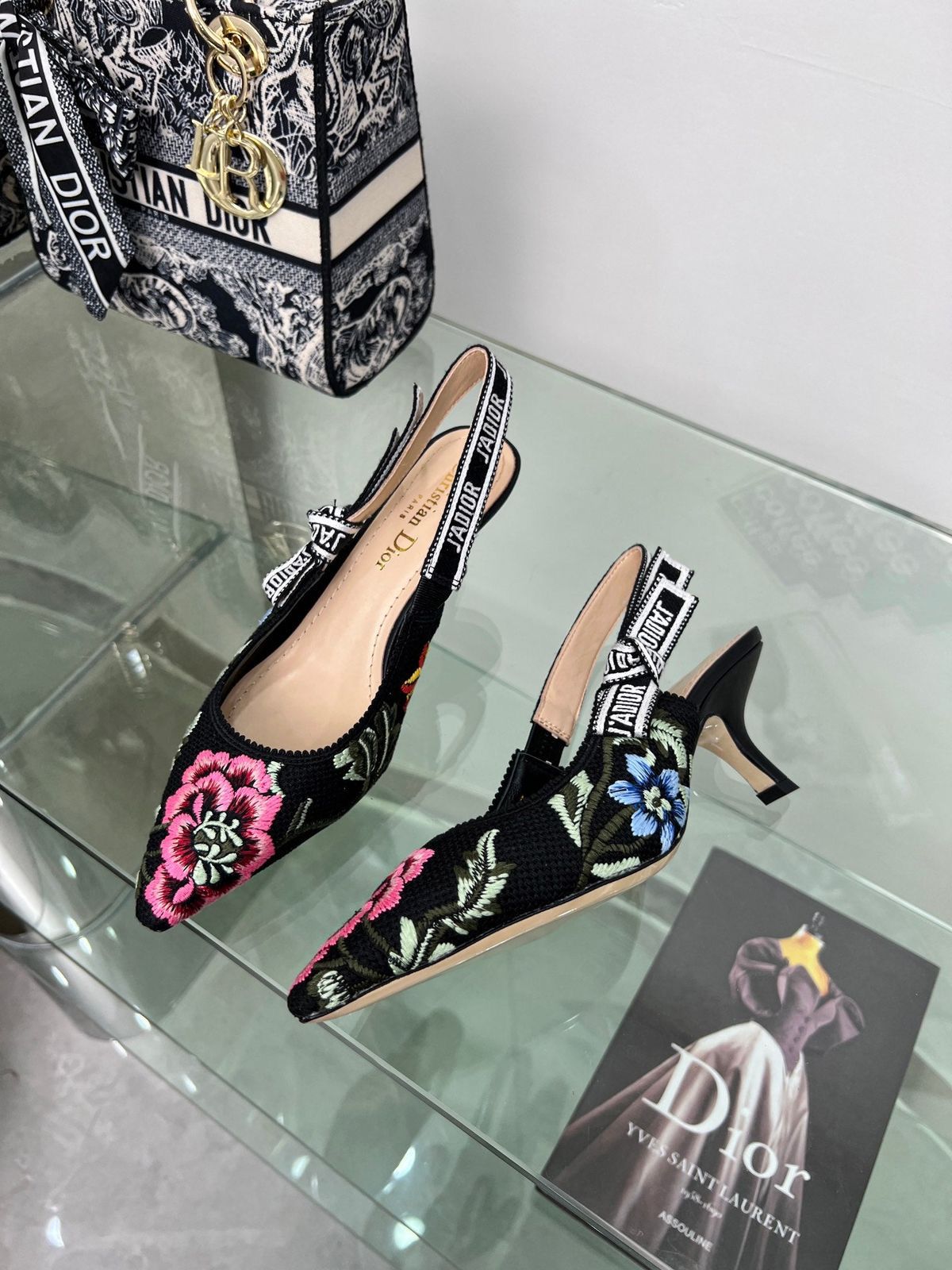 Premium Flowers Embroidered Slingback Pumps Heels