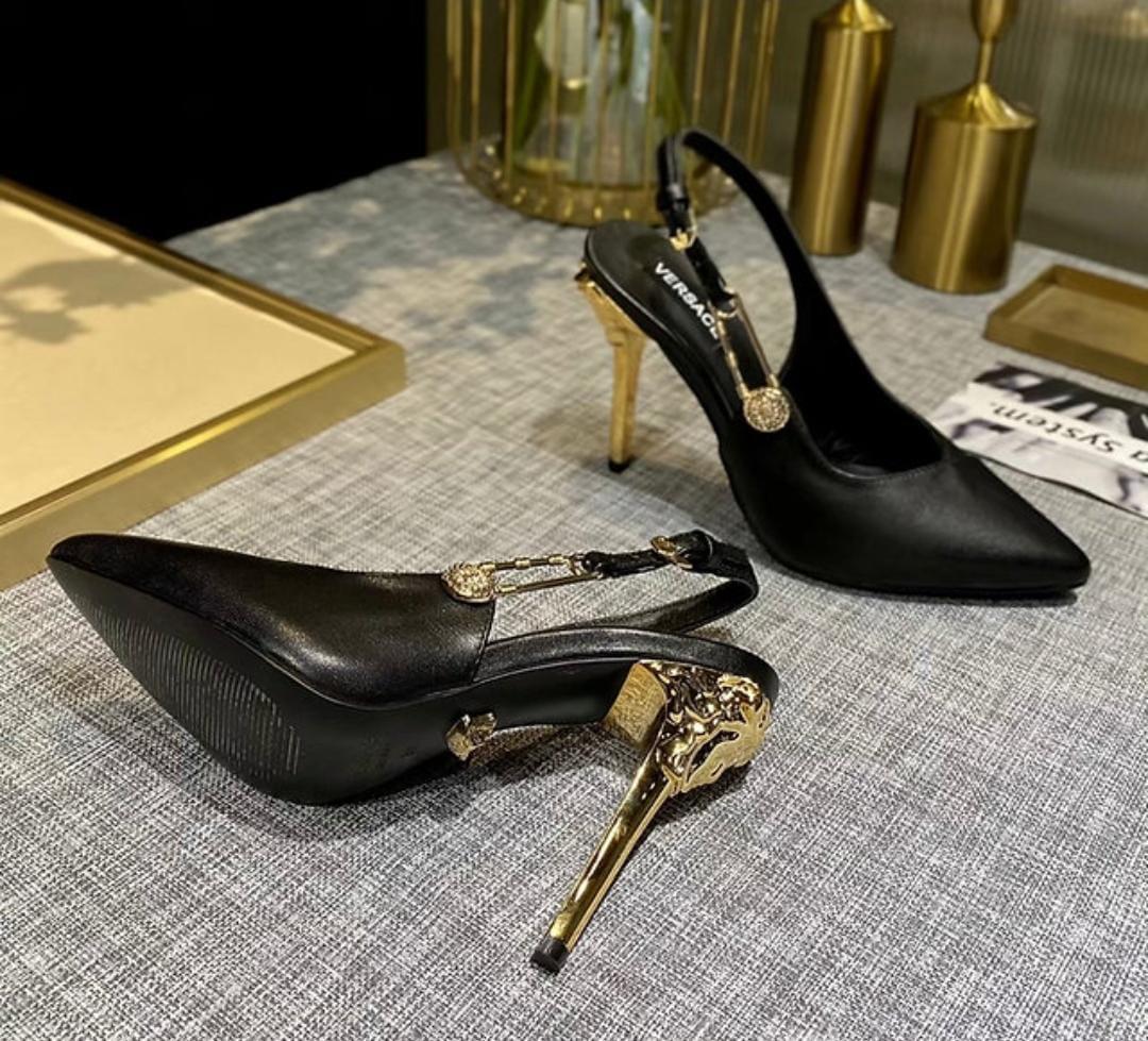 Luxury Safety Pin Slingback Heels Sandals