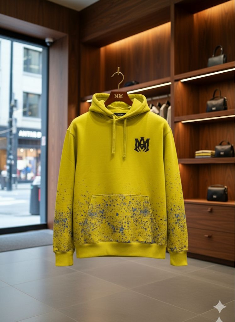 YELLOW PRINT WORK HOODIE FOR MEN