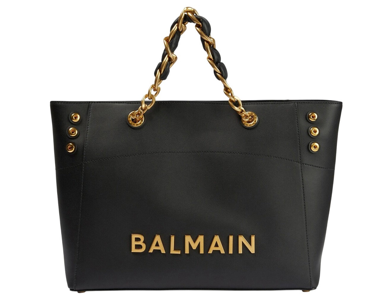 CHAIN EMBELLISHED SELF EMBOSSED LEATHER TOTE BAGS
