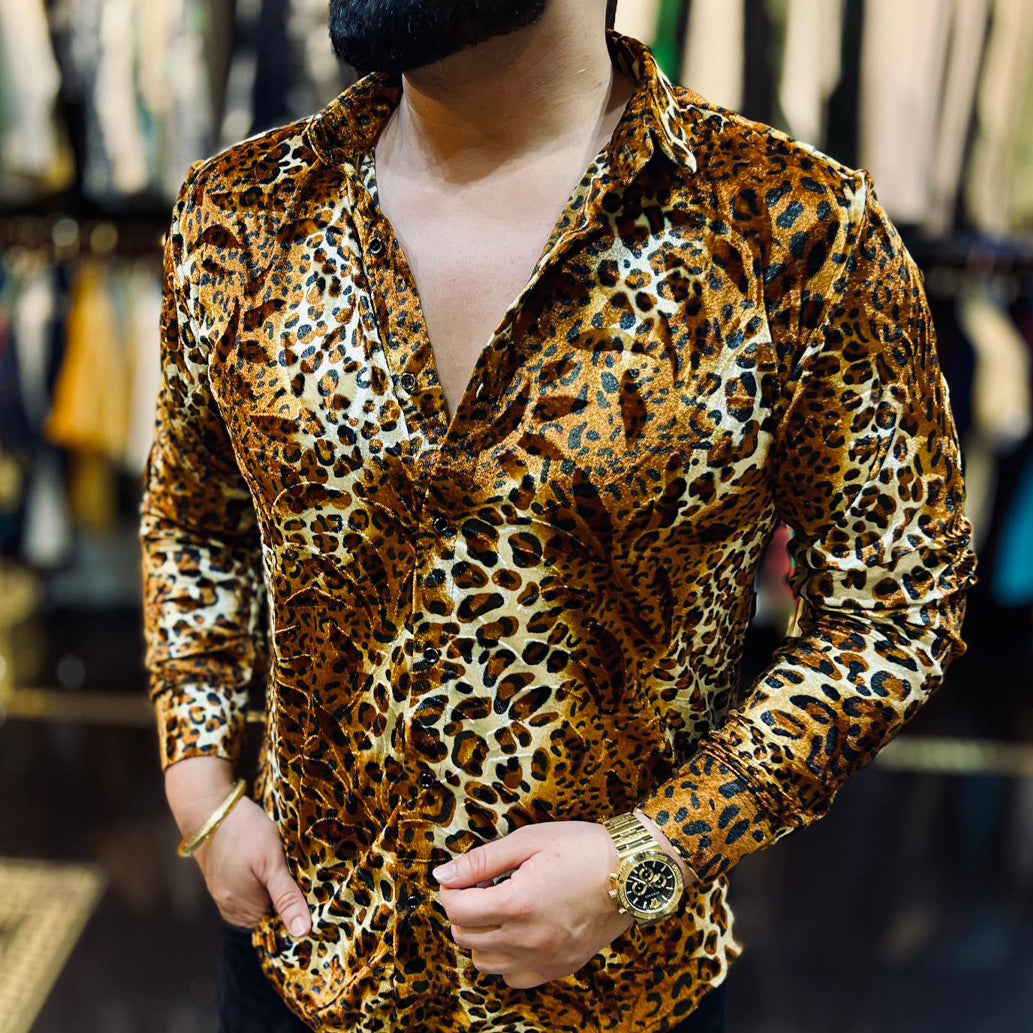 Velvet Printed Full Sleeves Shirt for Men