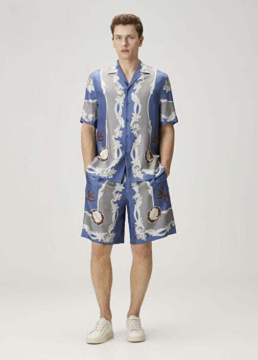 Premium Blue Baroque Patterned Silk Shirt And Shorts Combo