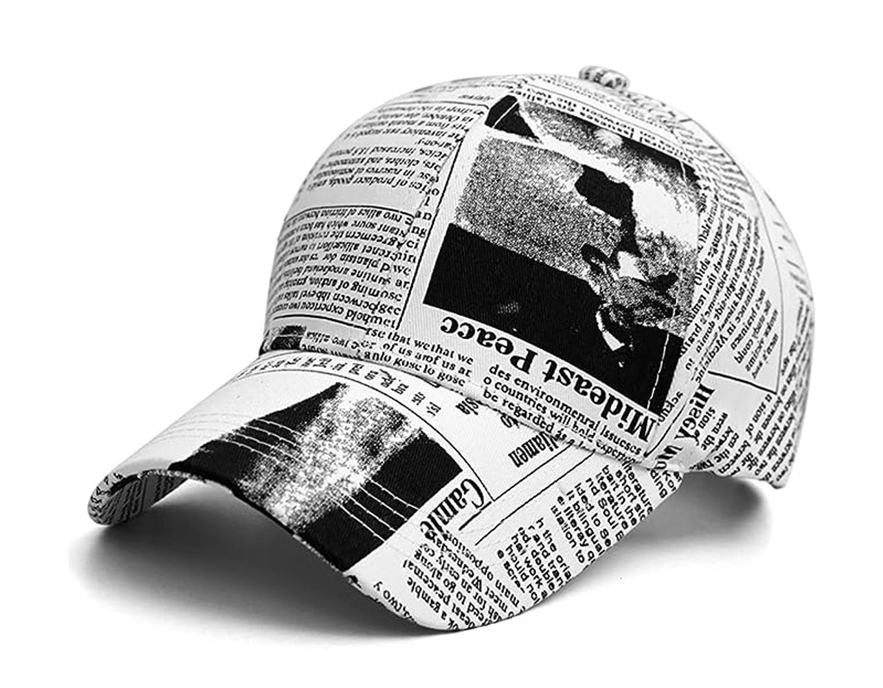 Vintage Collection Newspaper Pattern Unisex Cap (White)