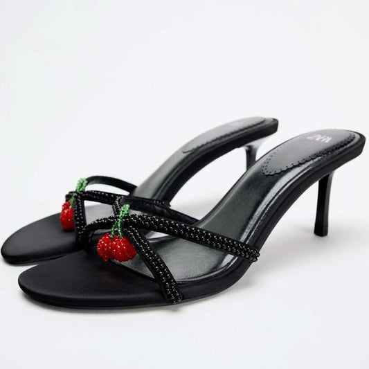 Cherry Beaded Mule Heels for Women
