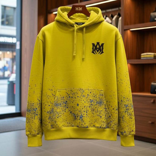 YELLOW PRINT WORK HOODIE FOR MEN