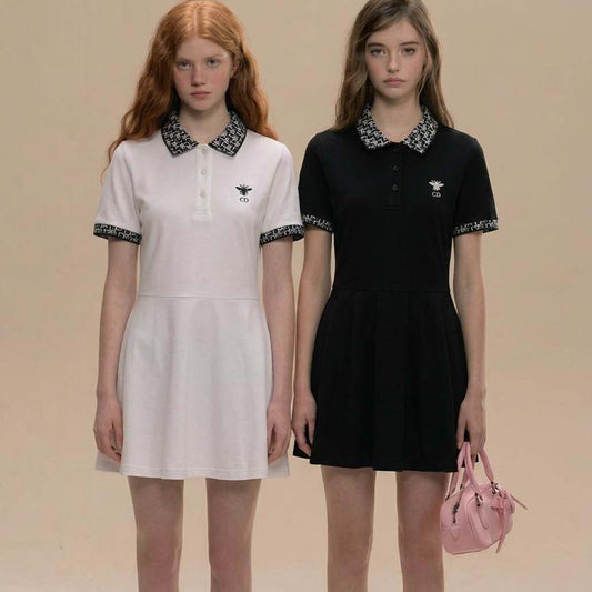 LUXURY JACQUARD COLLAR WITH EMBROIDERY LOGO DRESS