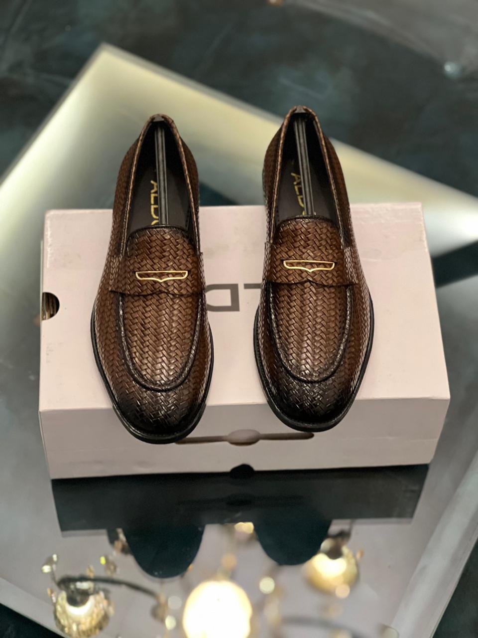 Pattern Classic Formal Loafers For Men (Brown)