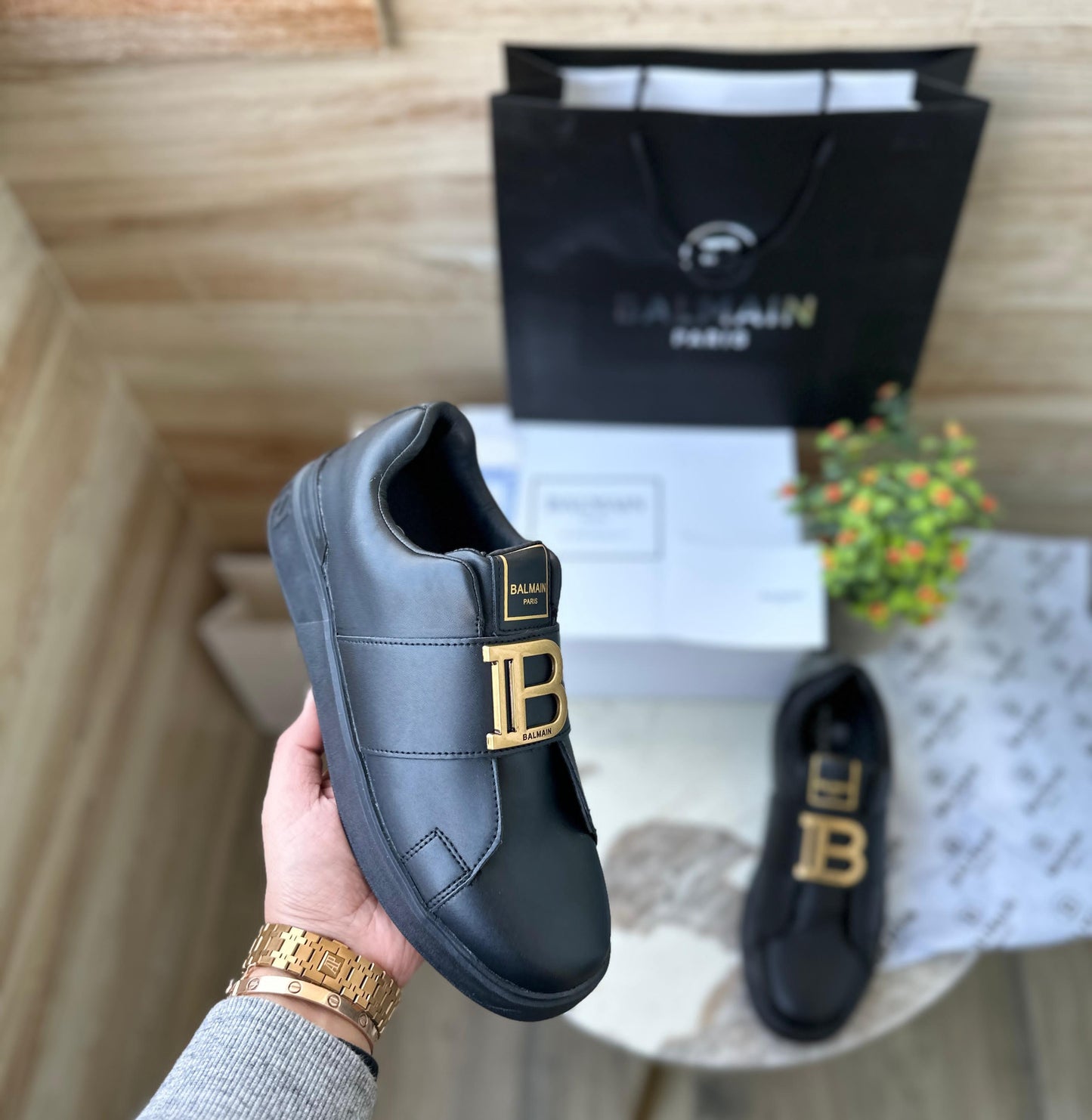 Black B-Court Leather Sneakers