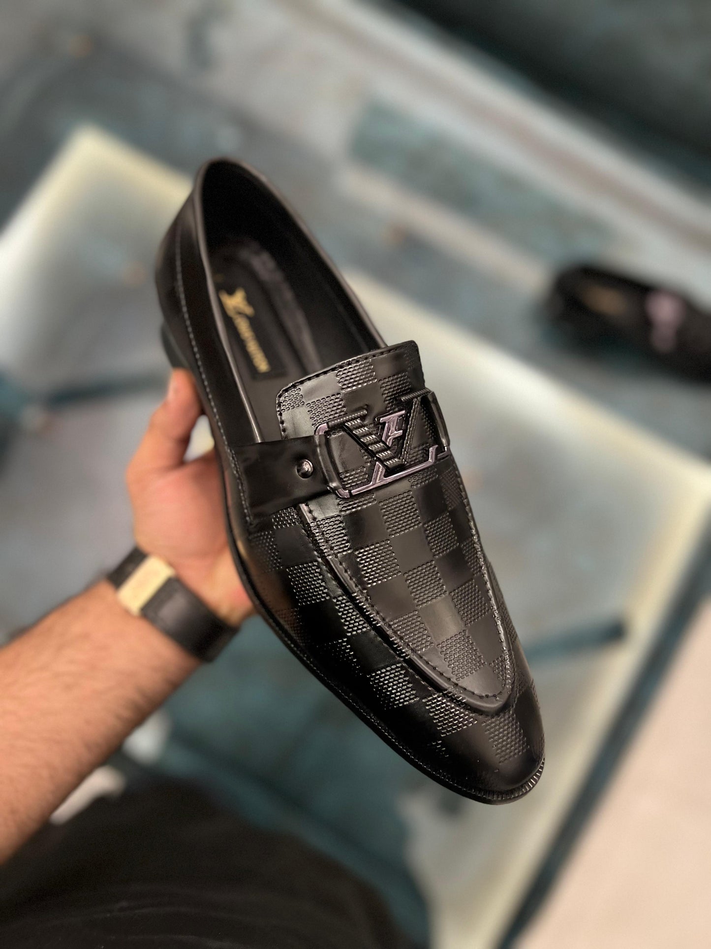 Luxury Check Pattern Loafers For Men