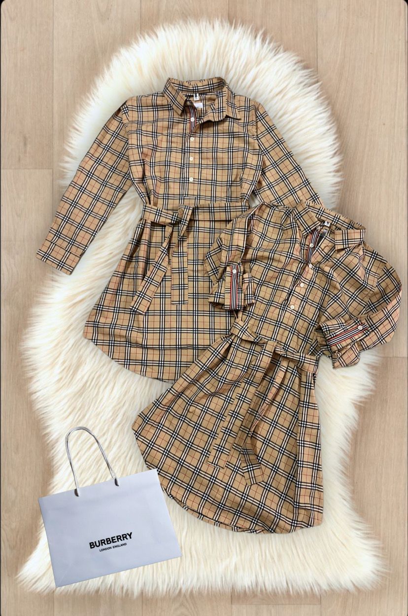 Luxury Vintage check tie-waist shirt dress