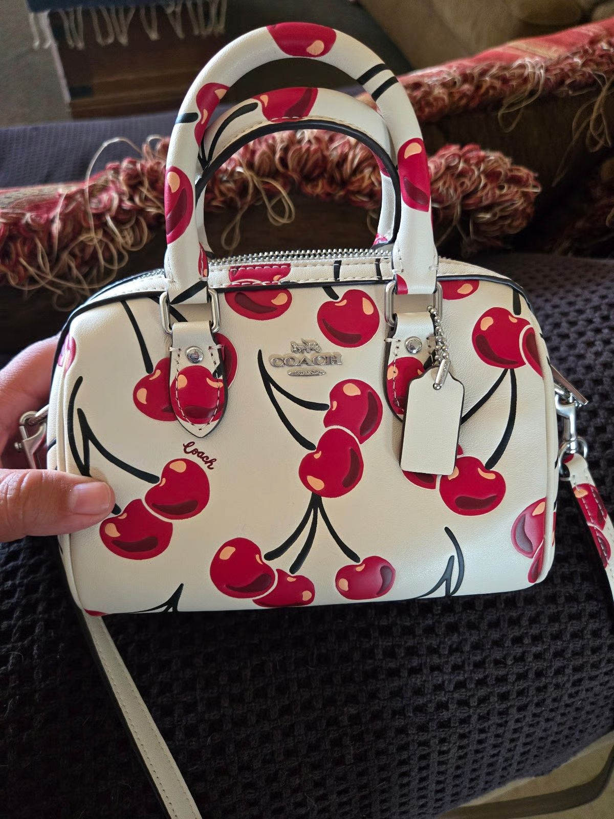 Rowan Crossbody Bag With Cherry 🍒 Print (Size 8.5 By 7 Inches)