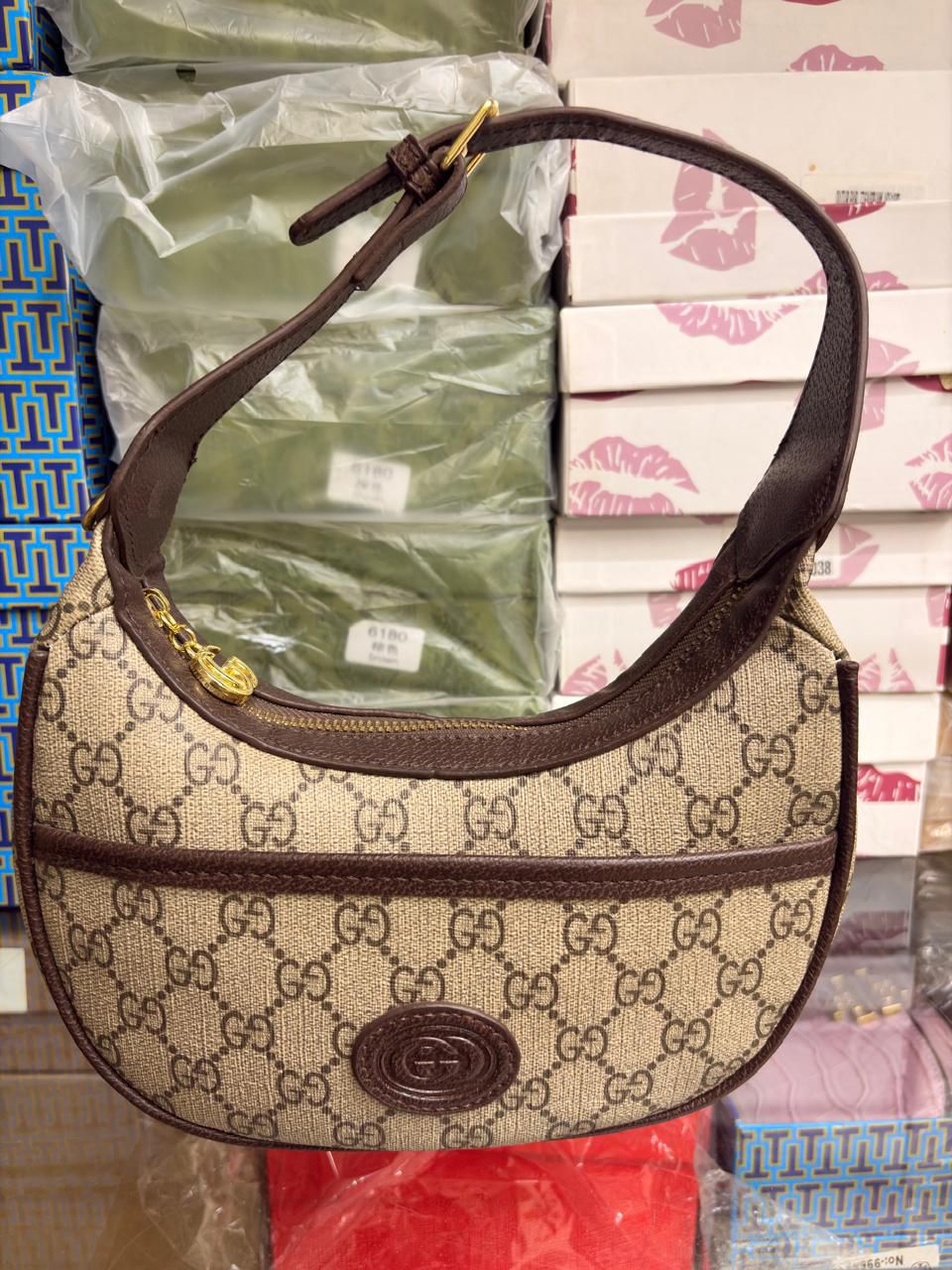 Luxury Marmont Half Moon Matelasse Sling (Brown)
