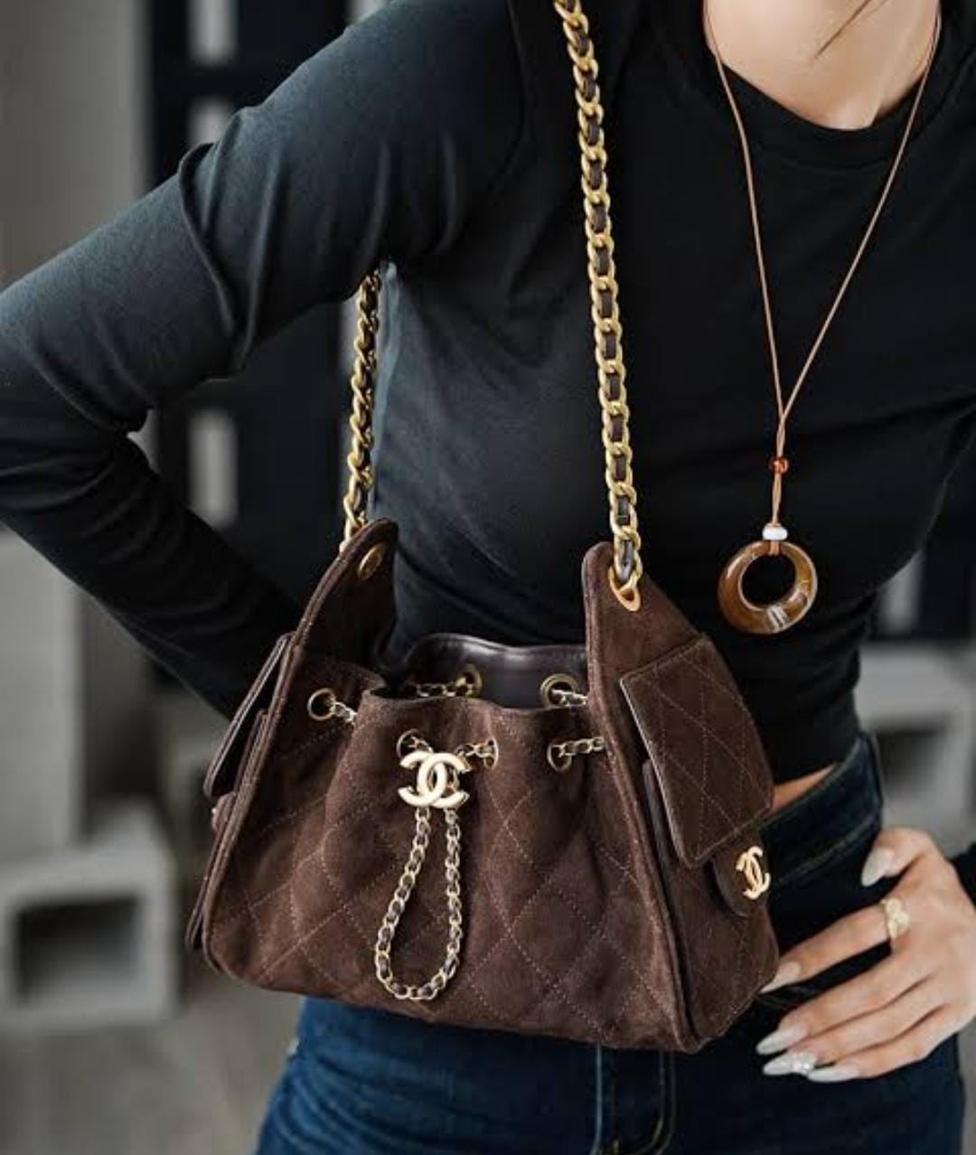 MINI SUEDE CALFSKIN GOLD METAL BUCKLE