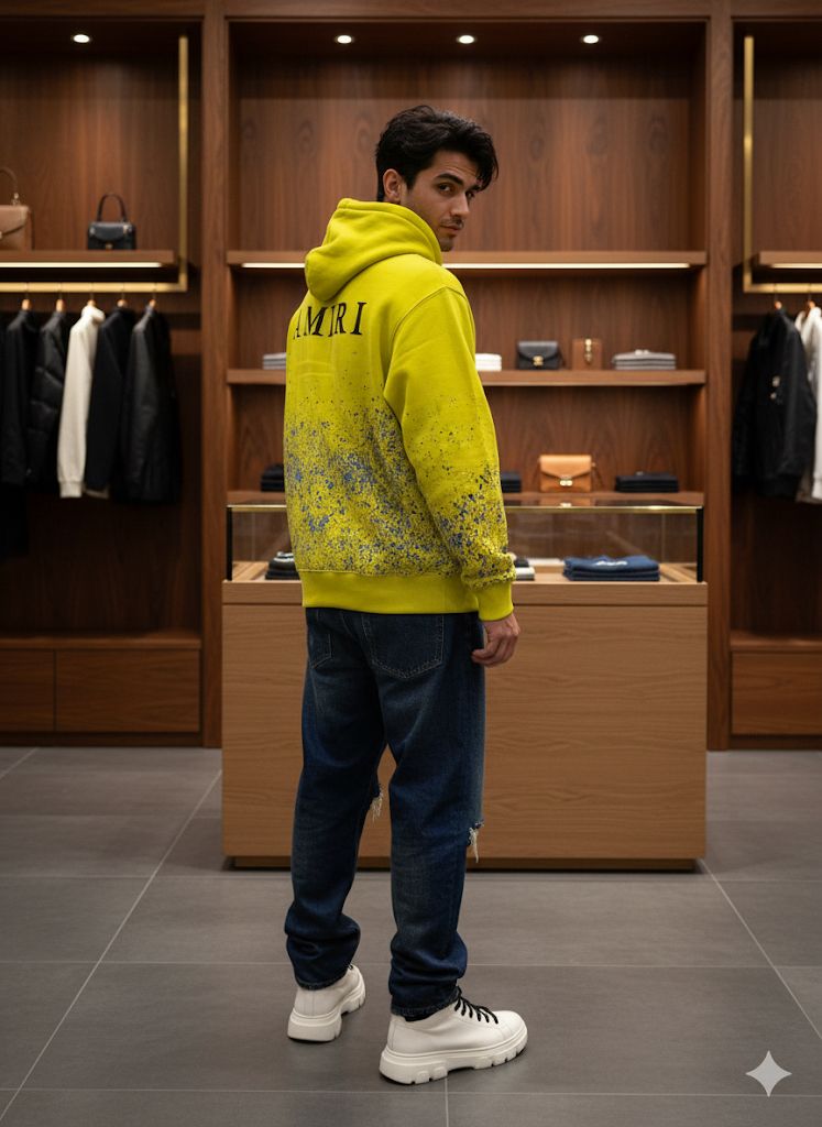 YELLOW PRINT WORK HOODIE FOR MEN