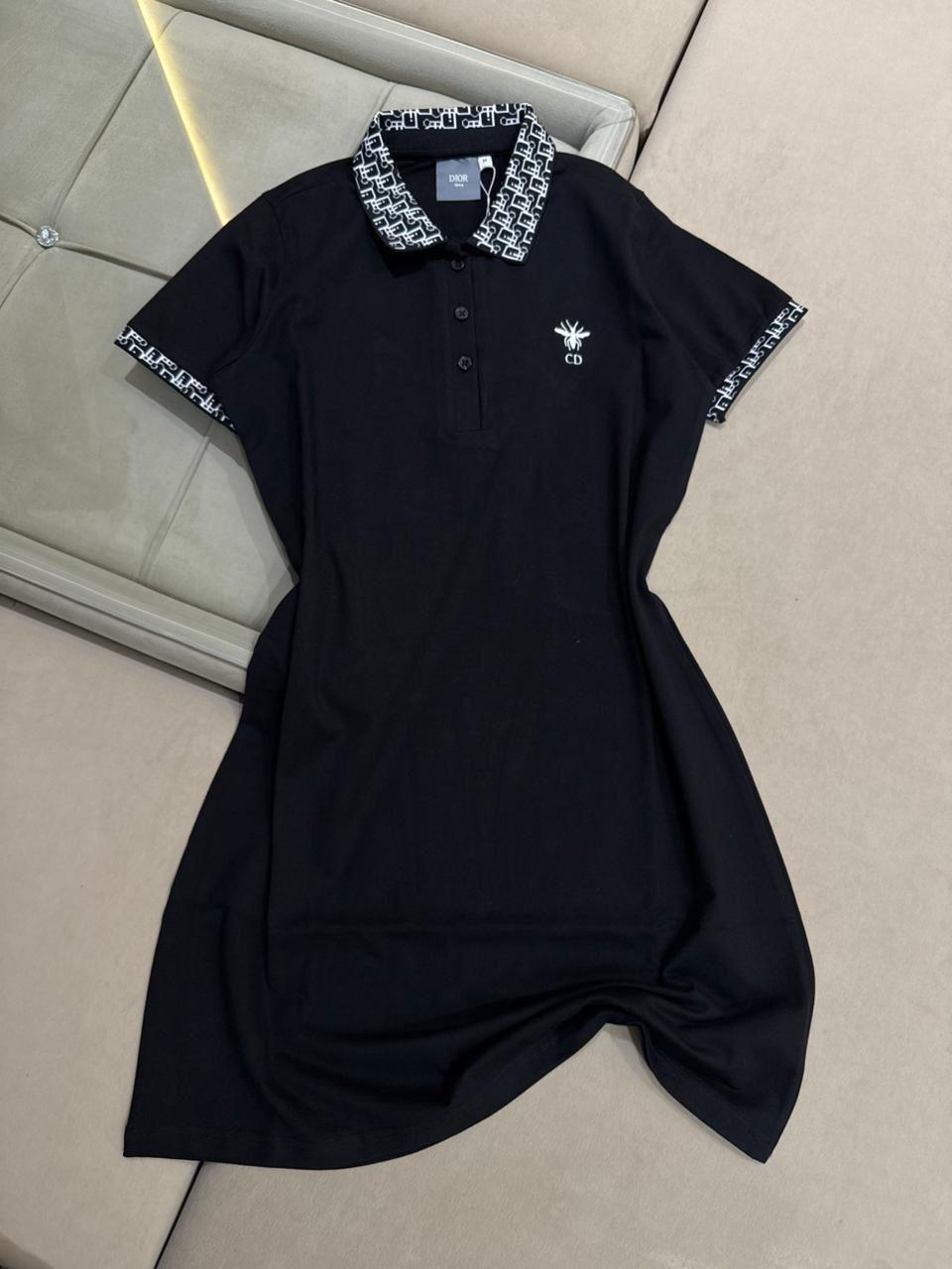 LUXURY JACQUARD COLLAR WITH EMBROIDERY LOGO DRESS