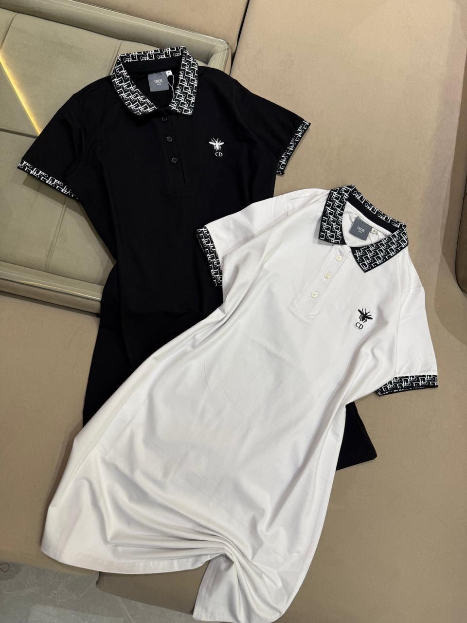 LUXURY JACQUARD COLLAR WITH EMBROIDERY LOGO DRESS