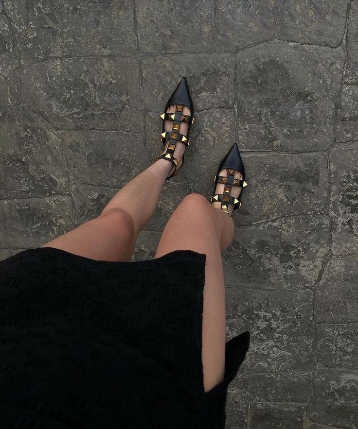 Roman Stud Leather Ballerina For Women