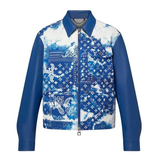 Blue Monogram Bandana Canvas Leather Jacket