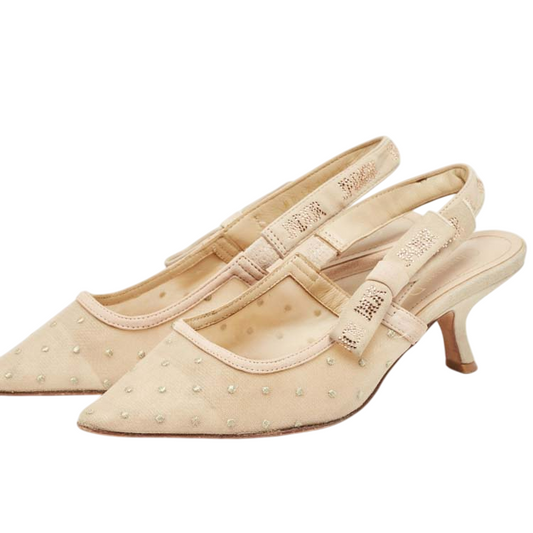 Mesh and Suede Studded Slingback Pumps for Women