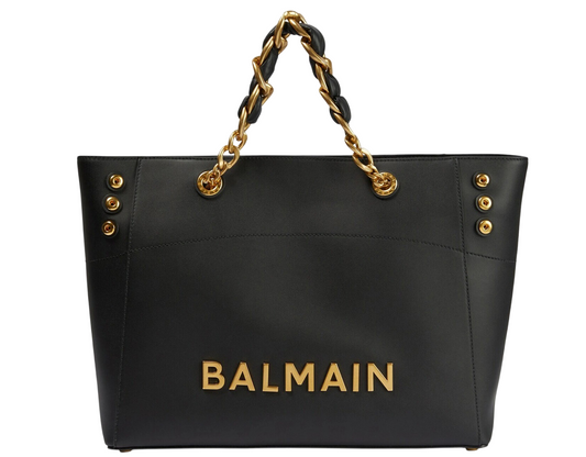 CHAIN EMBELLISHED SELF EMBOSSED LEATHER TOTE BAGS
